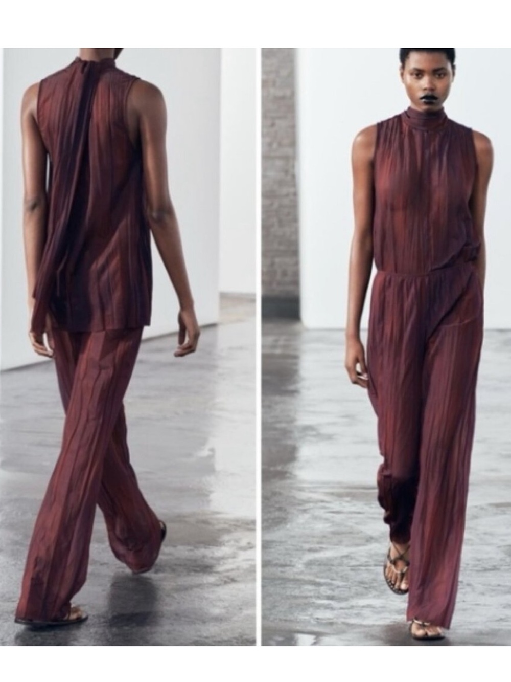 Zara Burgundy Sheer Set